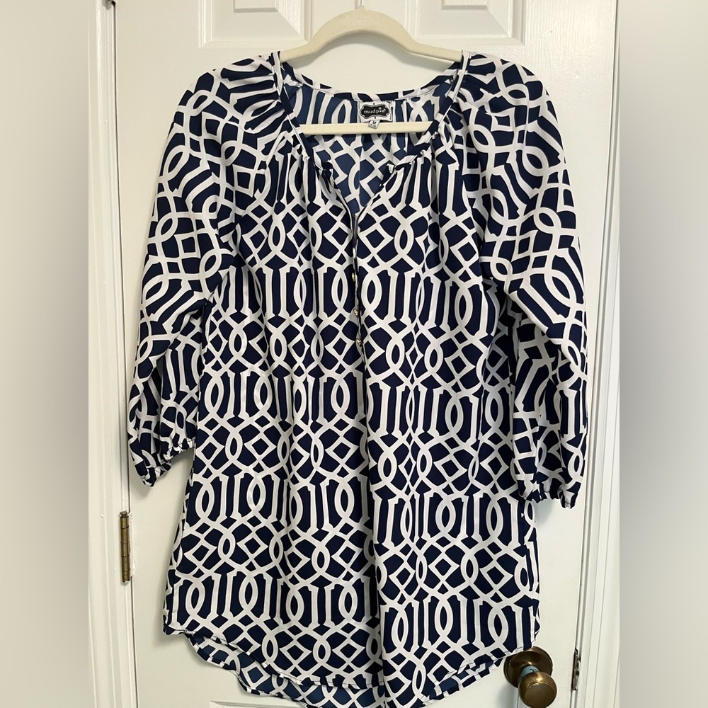 Mud Pie Blue and White Graphic Relaxed Tunic